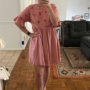 Pink Embroidered Babydoll Dress